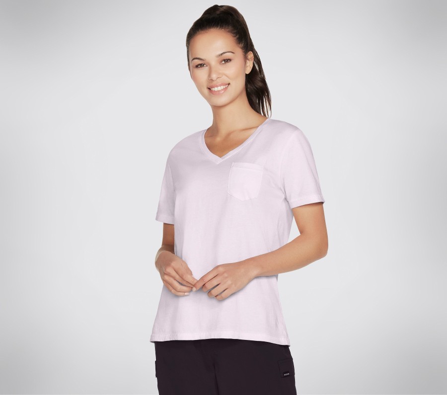 Damen SKECHERS Oberteile | Diamond Wash Hatha V-Neck Pocket Tee