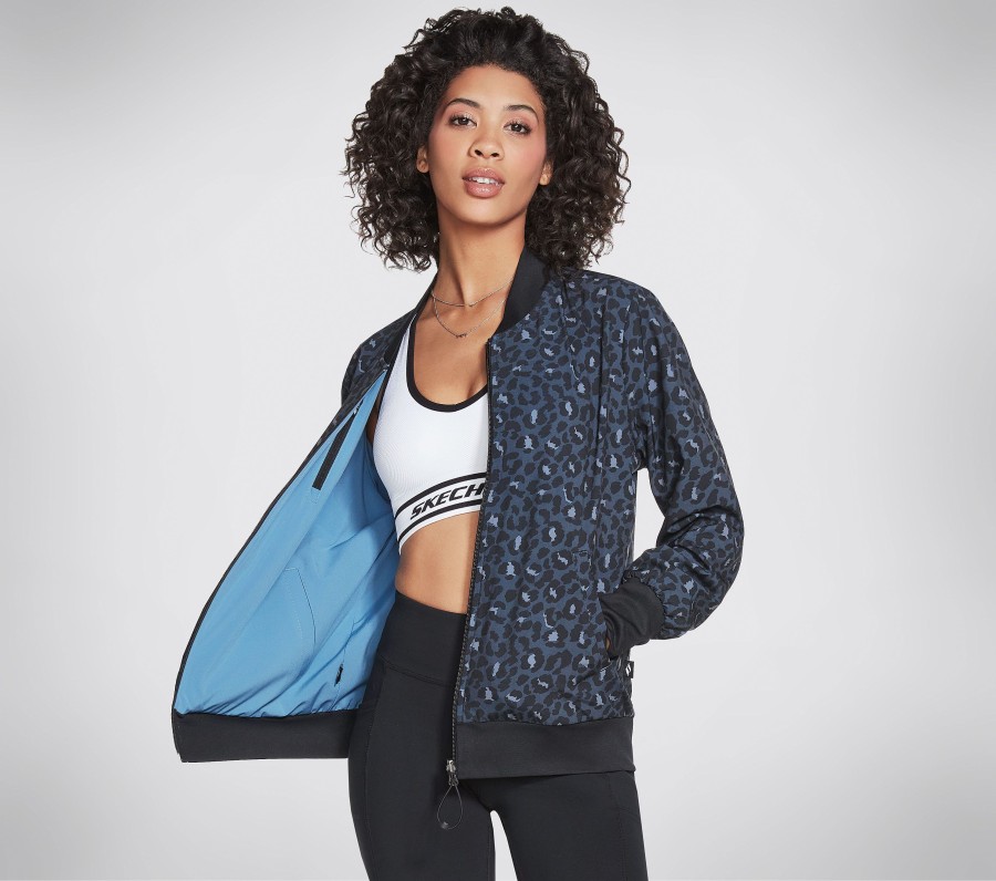 Damen SKECHERS Oberteile | Midnight Leopard Rev Bomber Jacket