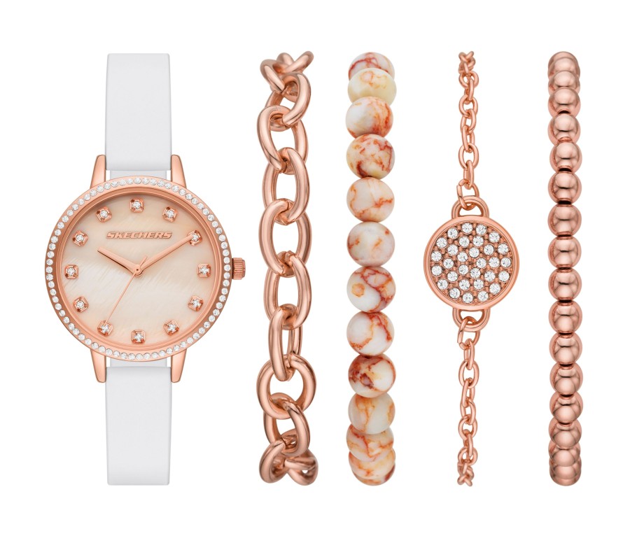 Damen SKECHERS Uhren | White Strap Rose Gold Watch